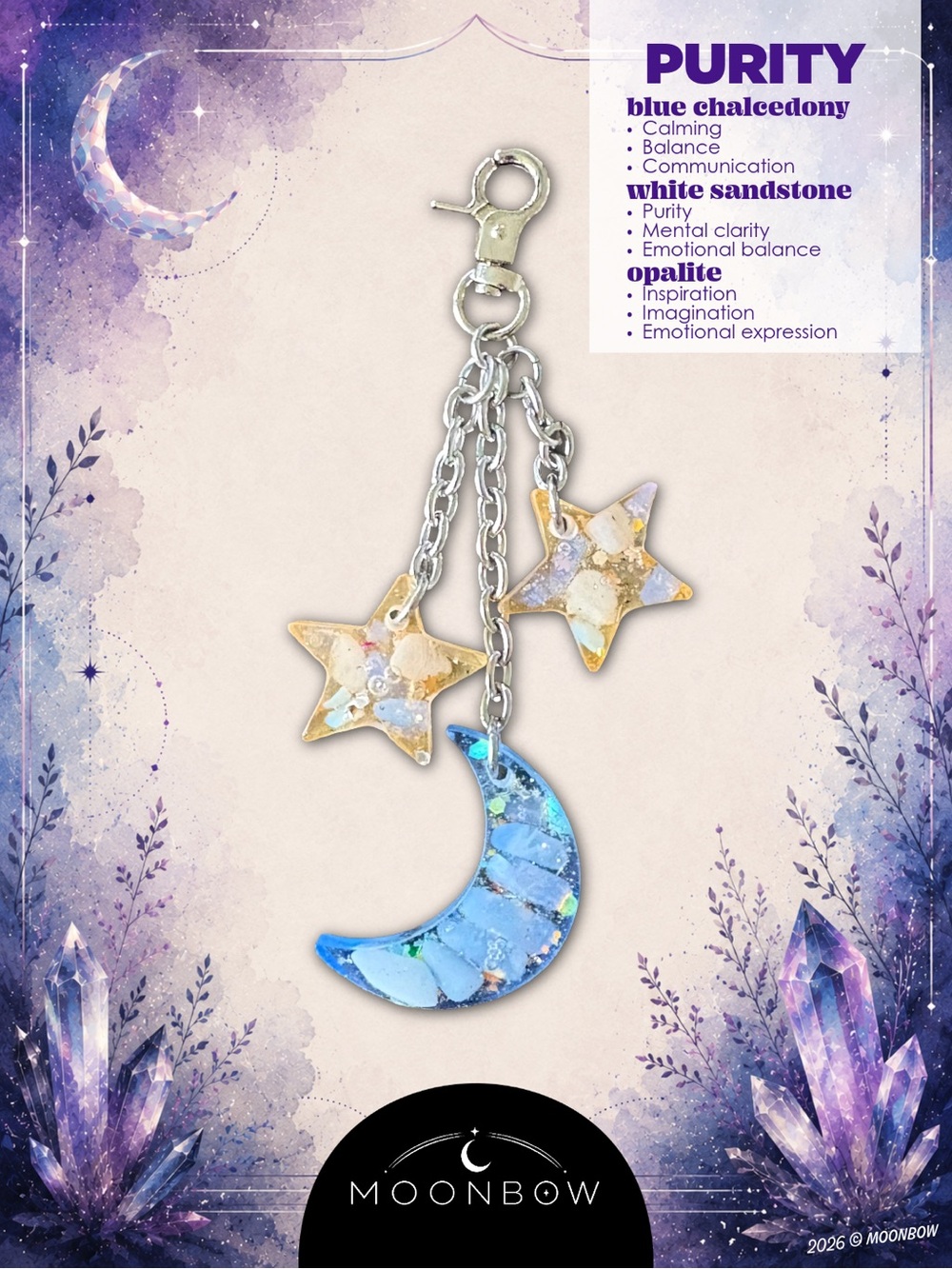 Moonbow Handmade Charm - White Sandstone, Opalite, Blue Chalcedony